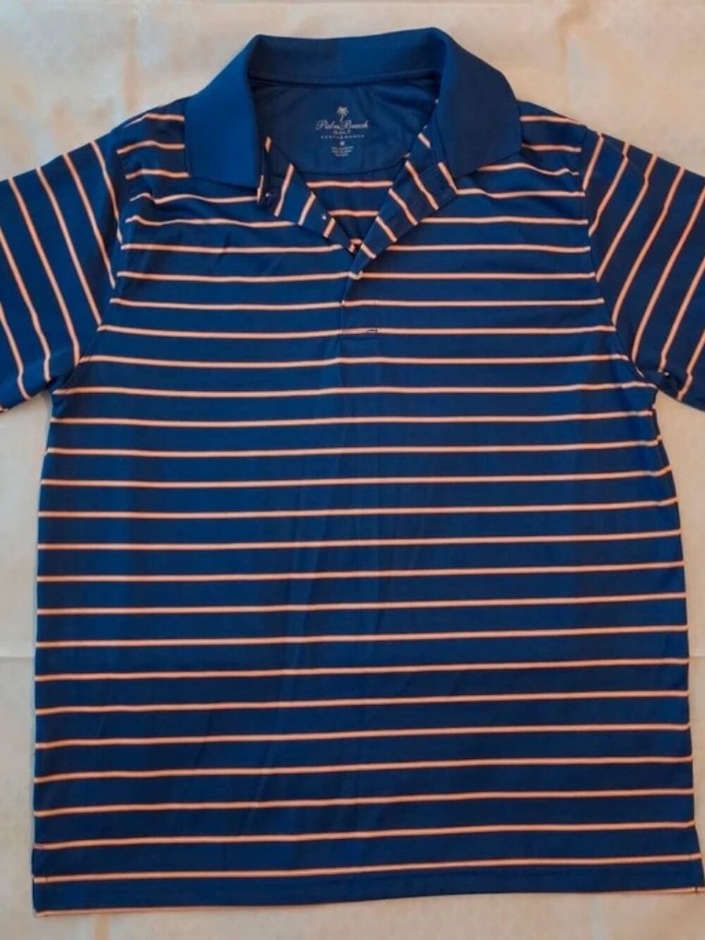 Palm Beach Performance Men's Blue/Orange Striped Polo Shirt M Regular Polyester